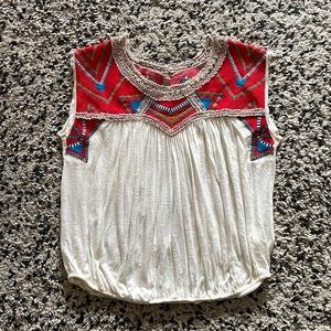 Free People Embroidered Sleeveless Bubble Hem Top—Small, White